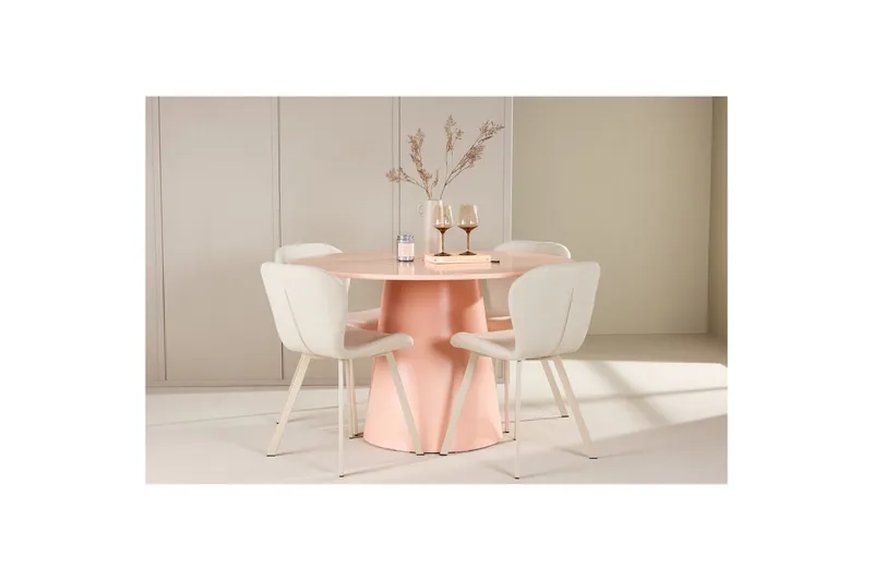 Matgrupp Lanzo Runt 120 cm med 4st Lilja Stolar Rosa - Rosa - Möbler - Bord & matgrupper - Matgrupper