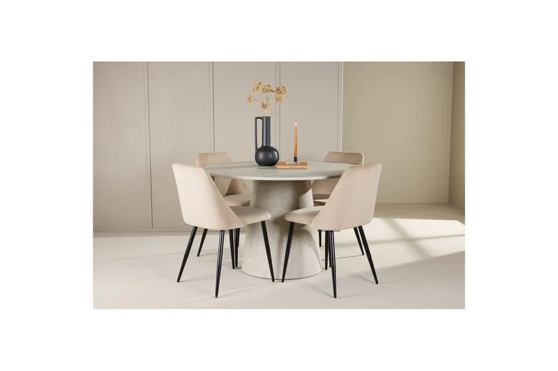 Matgrupp Lanzo Runt 120 cm med 4st Night Stolar Beige - Beige - Möbler - Bord & matgrupper - Matgrupper
