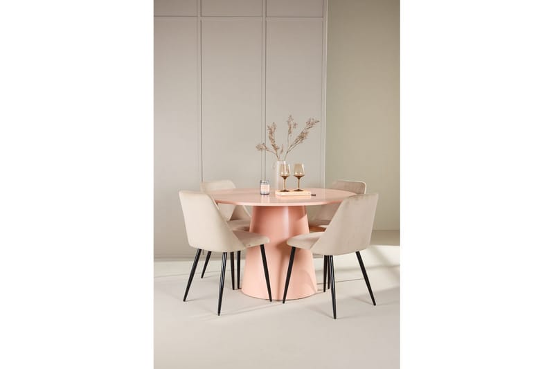 Matgrupp Lanzo Runt 120 cm med 4st Night Stolar Rosa - Rosa - Möbler - Bord & matgrupper - Matgrupper