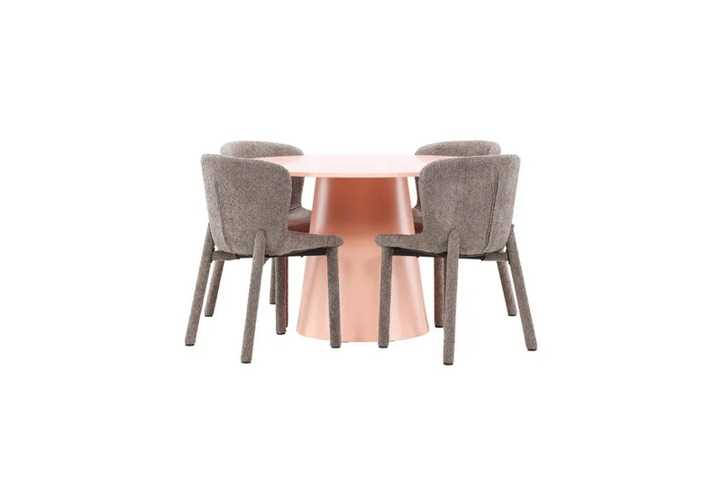 Matgrupp Lanzo Runt 120 cm Rosa med 4st Astoria Stolar Brun, Brun