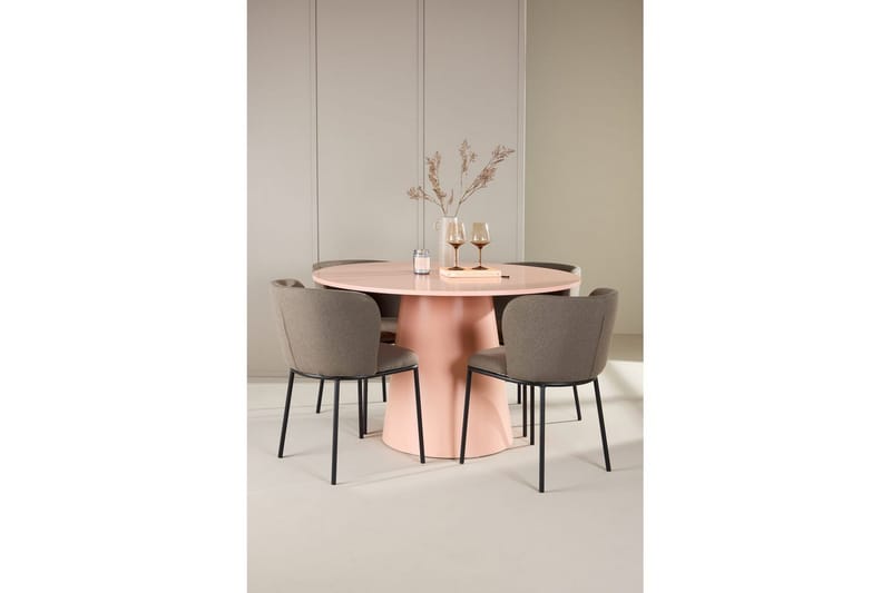 Matgrupp Lanzo Runt 120 cm Rosa med 4st Edina Stolar Svart / Brun - Svart / Brun - Möbler - Bord & matgrupper - Matgrupper