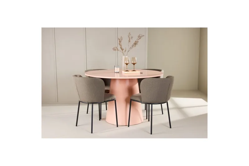 Matgrupp Lanzo Runt 120 cm Rosa med 4st Edina Stolar Svart / Brun - Svart / Brun - Möbler - Bord & matgrupper - Matgrupper