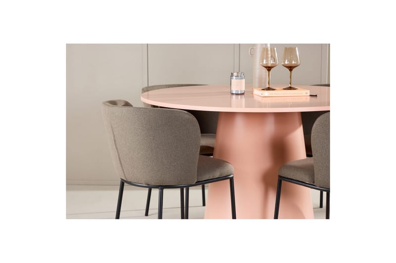Matgrupp Lanzo Runt 120 cm Rosa med 4st Edina Stolar Svart / Brun - Svart / Brun - Möbler - Bord & matgrupper - Matgrupper