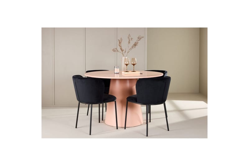 Matgrupp Lanzo Runt 120 cm Rosa med 4st Edina Stolar Svart - Svart - Möbler - Bord & matgrupper - Matgrupper