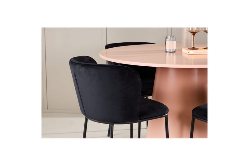 Matgrupp Lanzo Runt 120 cm Rosa med 4st Edina Stolar Svart - Svart - Möbler - Bord & matgrupper - Matgrupper