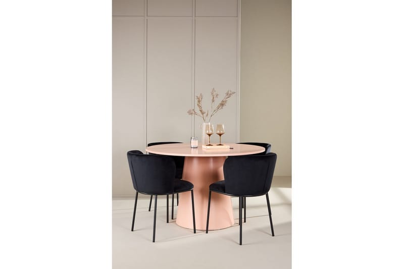 Matgrupp Lanzo Runt 120 cm Rosa med 4st Edina Stolar Svart - Svart - Möbler - Bord & matgrupper - Matgrupper
