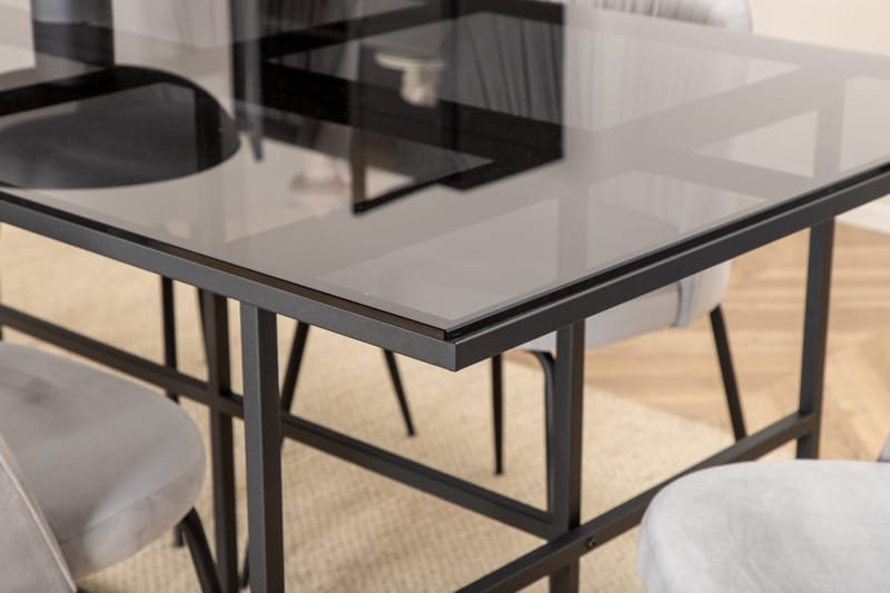 Matgrupp Leria 200 cm inkl 6 Foyos Stolar - Glas/Svart/Grå - Möbler - Bord & matgrupper - Matgrupper