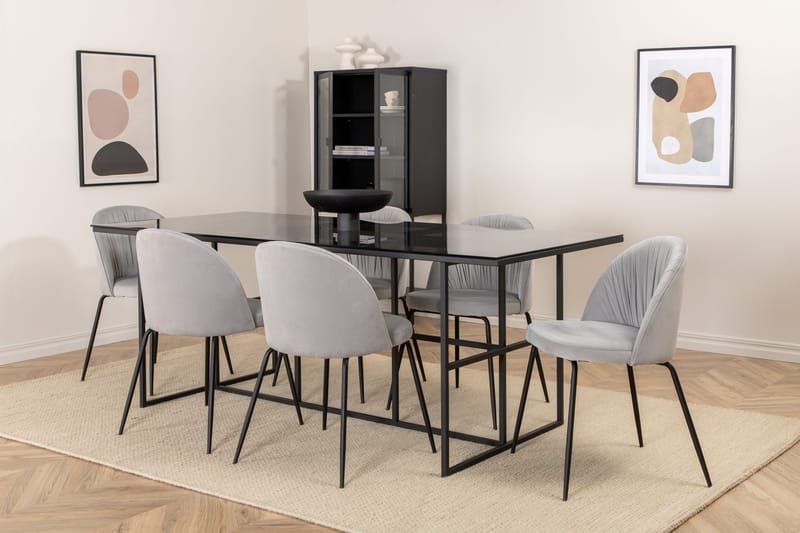 Matgrupp Leria 200 cm inkl 6 Foyos Stolar - Glas/Svart/Grå - Möbler - Bord & matgrupper - Matgrupper