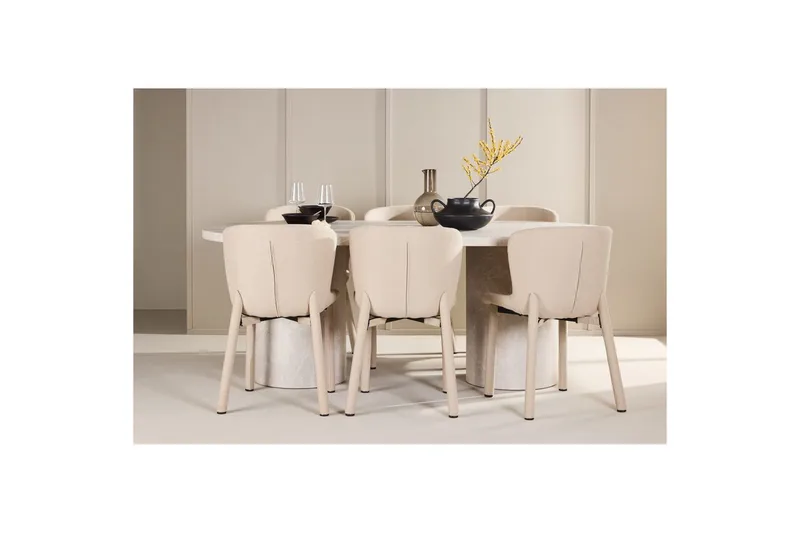 Matgrupp Narvik 100x200 cm Beige med 6st Astoria Stolar - Möbler - Bord & matgrupper - Matgrupper