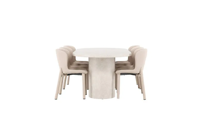 Matgrupp Narvik 100x200 cm Beige med 6st Astoria Stolar - Möbler - Bord & matgrupper - Matgrupper