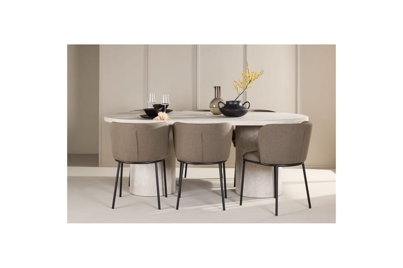 Matgrupp Narvik 100x200 cm Beige med 6st Edina Stolar Svart / Brun - Svart / Brun - Möbler - Bord & matgrupper - Matgrupper