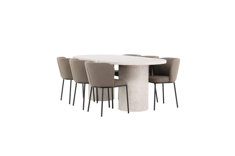 Matgrupp Narvik 100x200 cm Beige med 6st Edina Stolar Svart / Brun - Svart / Brun - Möbler - Bord & matgrupper - Matgrupper