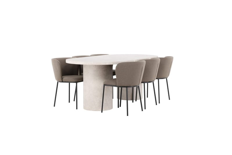 Matgrupp Narvik 100x200 cm Beige med 6st Edina Stolar Svart / Brun - Svart / Brun - Möbler - Bord & matgrupper - Matgrupper