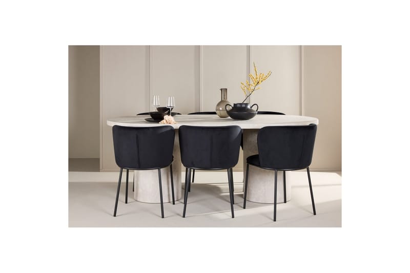 Matgrupp Narvik 100x200 cm Beige med 6st Edina Stolar Svart - Svart - Möbler - Bord & matgrupper - Matgrupper