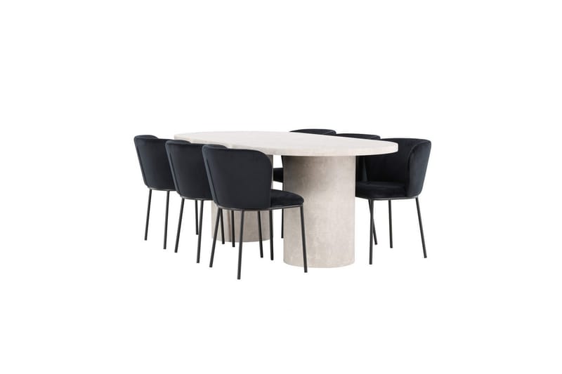 Matgrupp Narvik 100x200 cm Beige med 6st Edina Stolar Svart - Svart - Möbler - Bord & matgrupper - Matgrupper