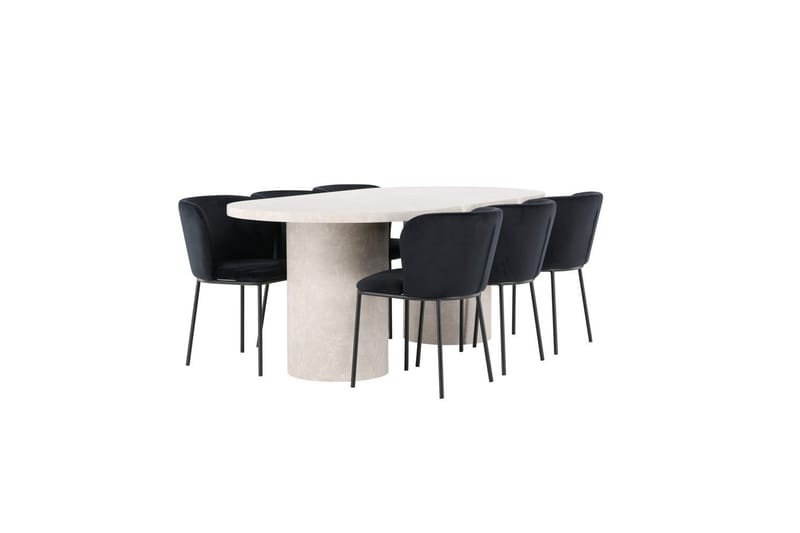 Matgrupp Narvik 100x200 cm Beige med 6st Edina Stolar Svart - Svart - Möbler - Bord & matgrupper - Matgrupper