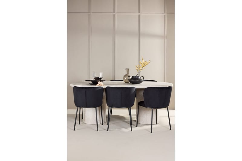 Matgrupp Narvik 100x200 cm Beige med 6st Edina Stolar Svart - Svart - Möbler - Bord & matgrupper - Matgrupper
