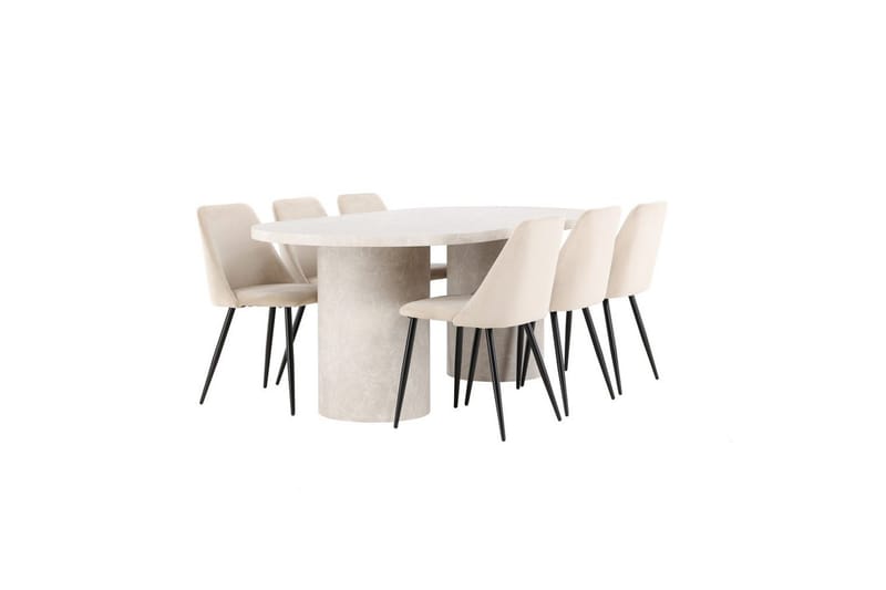 Matgrupp Narvik 100x200 cm Beige med 6st Night Stolar - Möbler - Bord & matgrupper - Matgrupper