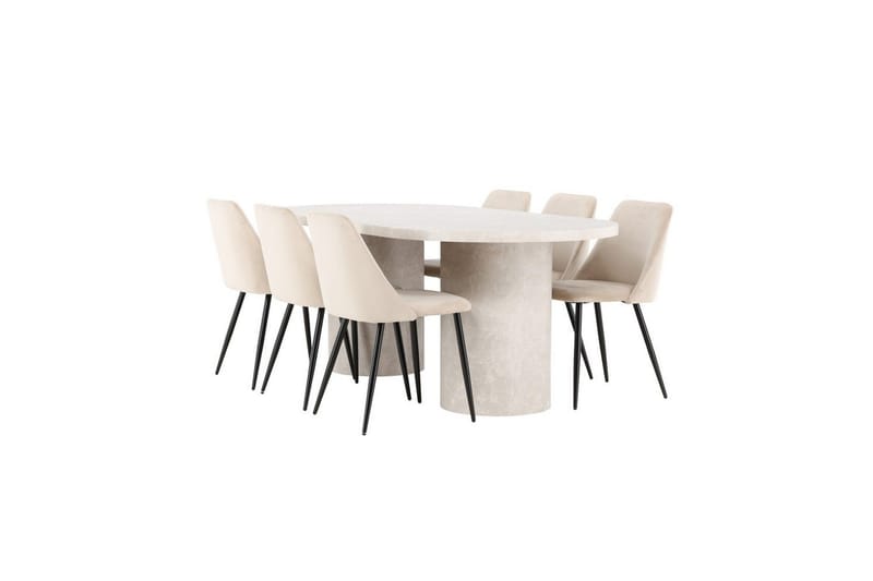 Matgrupp Narvik 100x200 cm Beige med 6st Night Stolar - Möbler - Bord & matgrupper - Matgrupper