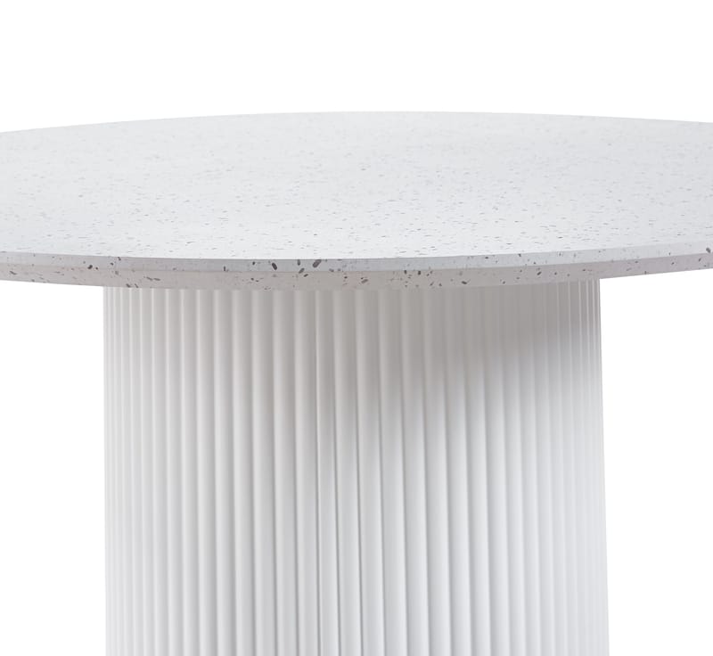 Matgrupp Sandö matbord Ø120cm i vit terazzo med 4st Callum matstol i beige tyg - Vit terrazzo / vitlackat trä / beige / svart - Möbler - Bord & matgrupper - Matgrupper
