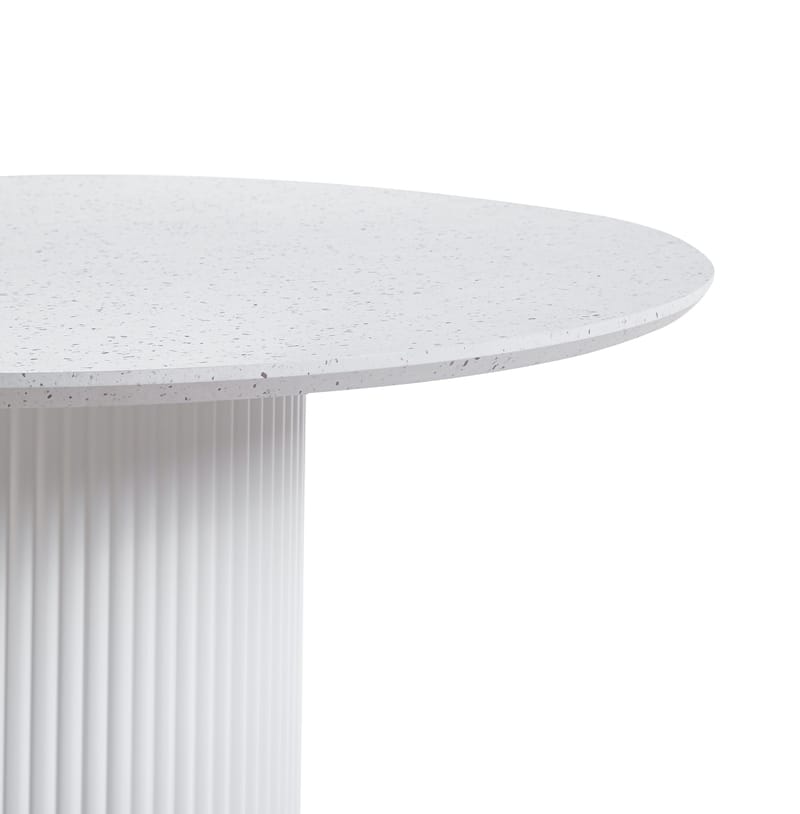 Matgrupp Sandö matbord Ø120cm i vit terazzo med 4st Callum matstol i beige tyg - Vit terrazzo / vitlackat trä / beige / svart - Möbler - Bord & matgrupper - Matgrupper