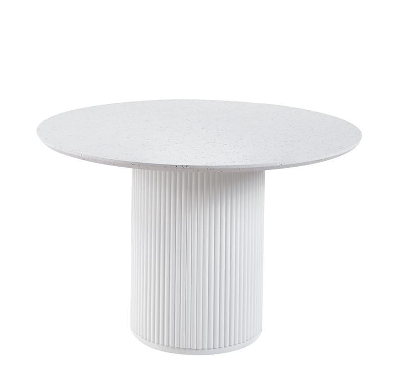Matgrupp Sandö matbord Ø120cm i vit terazzo med 4st Callum matstol i beige tyg - Vit terrazzo / vitlackat trä / beige / svart - Möbler - Bord & matgrupper - Matgrupper