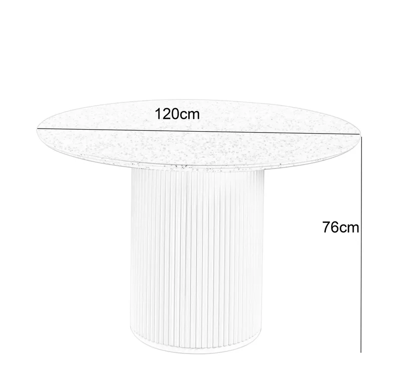 Matgrupp Sandö matbord Ø120cm i vit terazzo med 4st Plaza matstol i beige sammet - Vit terrazzo / vitlackat trä - Möbler - Bord & matgrupper - Matgrupper