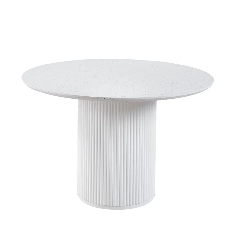Matgrupp Sandö matbord Ø120cm i vit terazzo med 4st Plaza matstol i beige sammet - Vit terrazzo / vitlackat trä - Möbler - Bord & matgrupper - Matgrupper