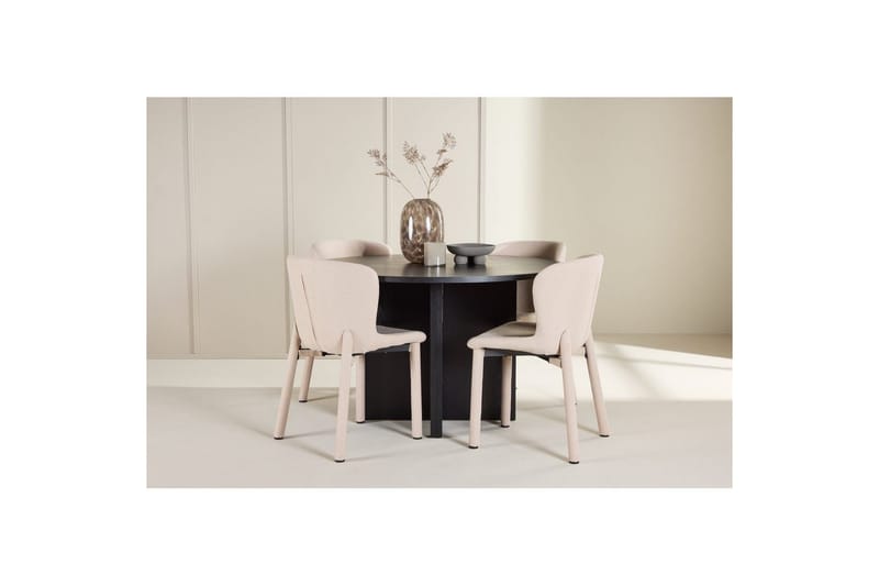 Matgrupp Strada Runt 120/170 cm Svart med Astoria Stolar 4 st, Beige - 4 st, Beige - Möbler - Bord & matgrupper - Matgrupper