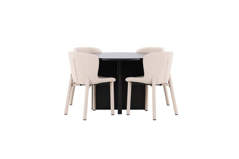 Matgrupp Strada Runt 120/170 cm Svart med Astoria Stolar 4 st, Beige - 4 st, Beige - Möbler - Bord & matgrupper - Matgrupper