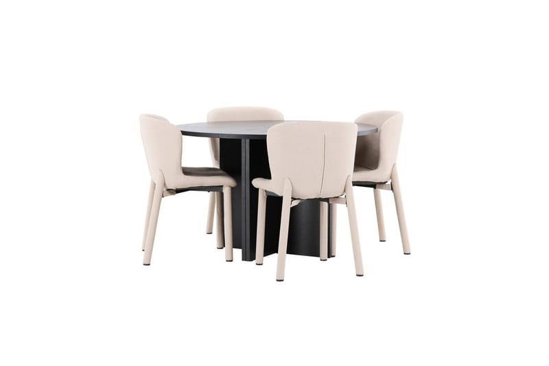 Matgrupp Strada Runt 120/170 cm Svart med Astoria Stolar 4 st, Beige - 4 st, Beige - Möbler - Bord & matgrupper - Matgrupper