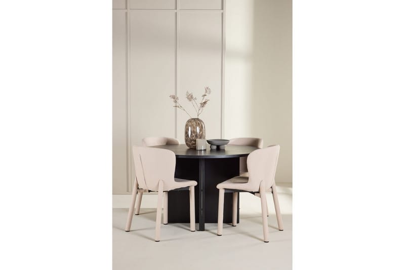 Matgrupp Strada Runt 120/170 cm Svart med Astoria Stolar 4 st, Beige - 4 st, Beige - Möbler - Bord & matgrupper - Matgrupper