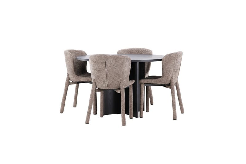 Matgrupp Strada Runt 120/170 cm Svart med Astoria Stolar 4 st, Brun - 4 st, Brun - Möbler - Bord & matgrupper - Matgrupper