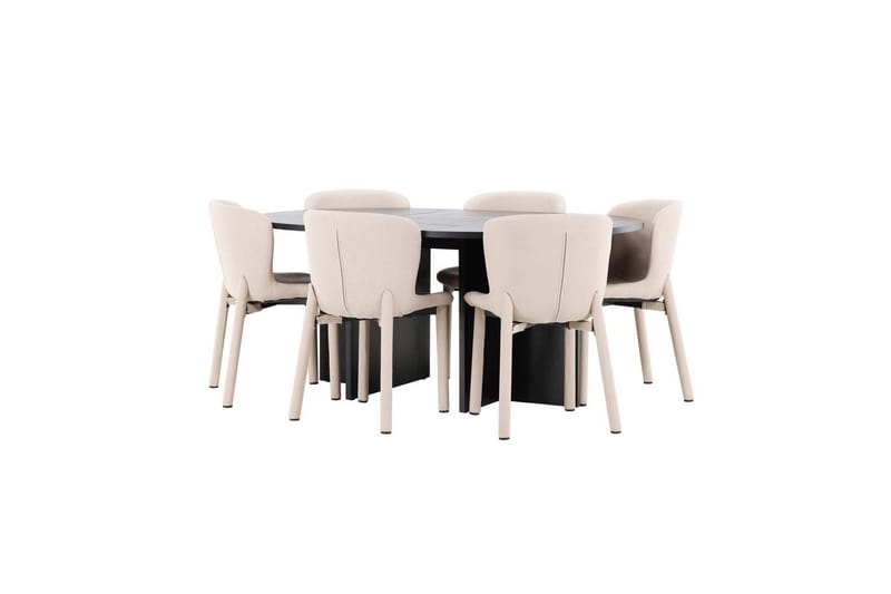Matgrupp Strada Runt 120/170 cm Svart med Astoria Stolar 6 st, Beige - 6 st, Beige - Möbler - Bord & matgrupper - Matgrupper