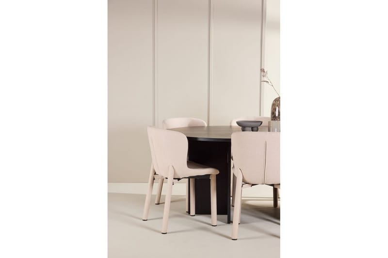 Matgrupp Strada Runt 120/170 cm Svart med Astoria Stolar 6 st, Beige - 6 st, Beige - Möbler - Bord & matgrupper - Matgrupper