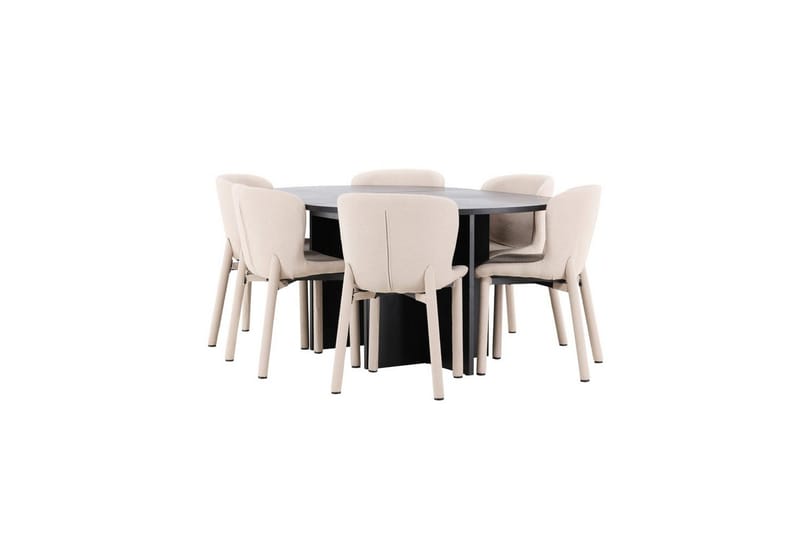 Matgrupp Strada Runt 120/170 cm Svart med Astoria Stolar 6 st, Beige - 6 st, Beige - Möbler - Bord & matgrupper - Matgrupper