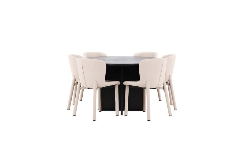 Matgrupp Strada Runt 120/170 cm Svart med Astoria Stolar 6 st, Beige - 6 st, Beige - Möbler - Bord & matgrupper - Matgrupper