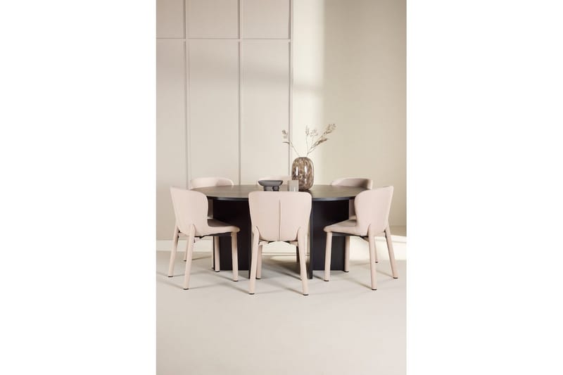 Matgrupp Strada Runt 120/170 cm Svart med Astoria Stolar 6 st, Beige - 6 st, Beige - Möbler - Bord & matgrupper - Matgrupper