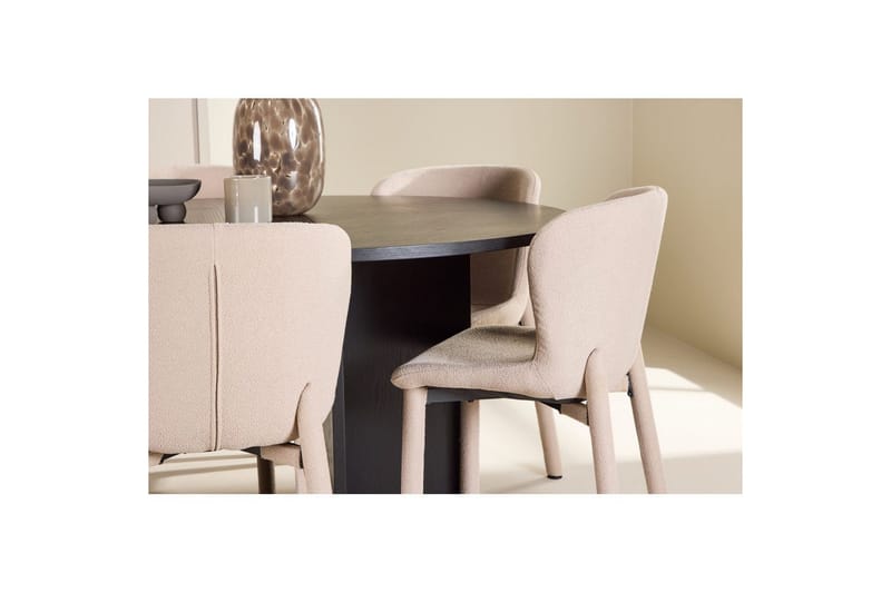 Matgrupp Strada Runt 120/170 cm Svart med Astoria Stolar 6 st, Beige - 6 st, Beige - Möbler - Bord & matgrupper - Matgrupper