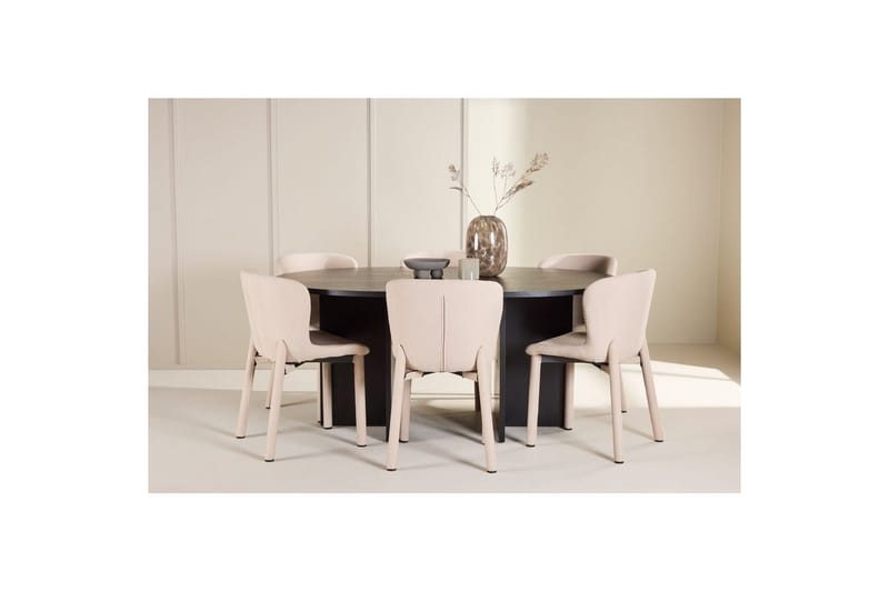 Matgrupp Strada Runt 120/170 cm Svart med Astoria Stolar 6 st, Beige - 6 st, Beige - Möbler - Bord & matgrupper - Matgrupper
