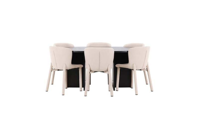 Matgrupp Strada Runt 120/170 cm Svart med Astoria Stolar 6 st, Beige - 6 st, Beige - Möbler - Bord & matgrupper - Matgrupper