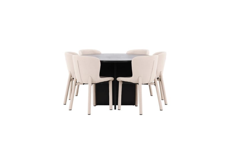 Matgrupp Strada Runt 120/170 cm Svart med Astoria Stolar 6 st, Beige - 6 st, Beige - Möbler - Bord & matgrupper - Matgrupper