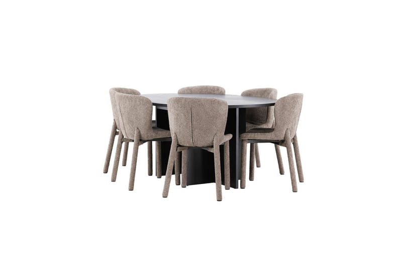 Matgrupp Strada Runt 120/170 cm Svart med Astoria Stolar 6 st, Brun - 6 st, Brun - Möbler - Bord & matgrupper - Matgrupper