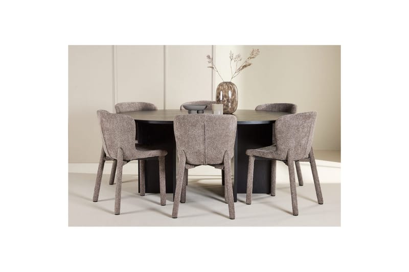 Matgrupp Strada Runt 120/170 cm Svart med Astoria Stolar 6 st, Brun - 6 st, Brun - Möbler - Bord & matgrupper - Matgrupper