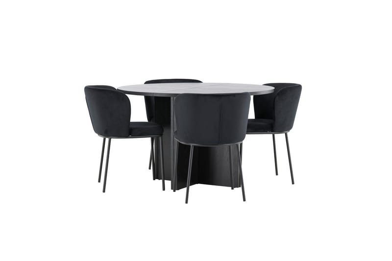 Matgrupp Strada Runt 120/170 cm Svart med Edina Stolar 4 st, Svart - 4 st, Svart - Möbler - Bord & matgrupper - Matgrupper