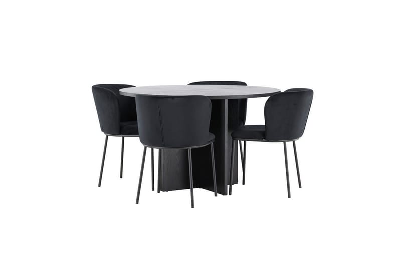 Matgrupp Strada Runt 120/170 cm Svart med Edina Stolar 4 st, Svart - 4 st, Svart - Möbler - Bord & matgrupper - Matgrupper
