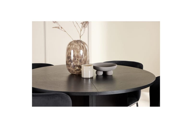 Matgrupp Strada Runt 120/170 cm Svart med Edina Stolar 4 st, Svart - 4 st, Svart - Möbler - Bord & matgrupper - Matgrupper