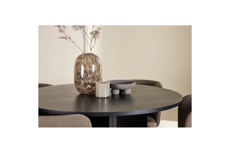 Matgrupp Strada Runt 120/170 cm Svart med Edina Stolar 4 st, Svart / Brun - 4 st, Svart / Brun - Möbler - Bord & matgrupper - Matgrupper