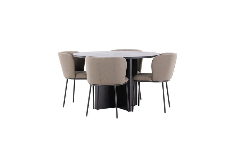 Matgrupp Strada Runt 120/170 cm Svart med Edina Stolar 4 st, Svart / Brun - 4 st, Svart / Brun - Möbler - Bord & matgrupper - Matgrupper