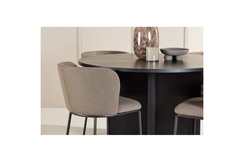 Matgrupp Strada Runt 120/170 cm Svart med Edina Stolar 4 st, Svart / Brun - 4 st, Svart / Brun - Möbler - Bord & matgrupper - Matgrupper